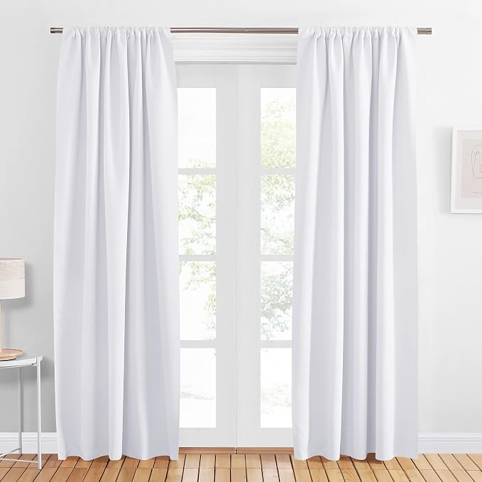 PONY DANCE Blackout Curtains & Draperies - 42 x 84 inches Pure White Out Window Curtain Double Panels Home Decoration Thermal Insulated Light Block Drapes Privacy Protect, Set of 2