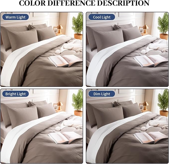 NEXHOME PRO 100% Washed Cotton Duvet Cover King Size, Ogranic Natural Linen Feel Breathable Bedding Set with Zipper Closure, 3 Pieces Duvet Cover Set Chocolate (No Comfortert) 10490