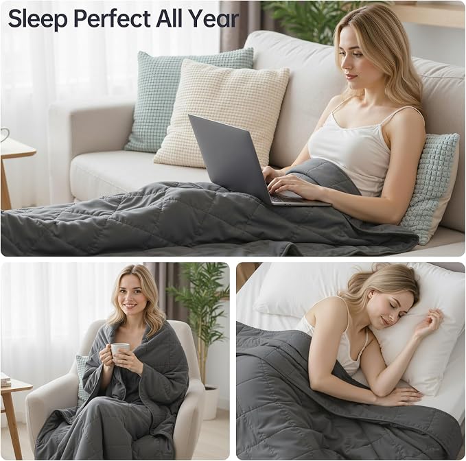 HCOIW Weighted Blanket for Adults 15 LB 60” x 80” Queen Size Heavy Blanket | Weighted blanket featuring premium glass bead fill, balanced grid stitching, airy cotton, cool touch & deep sleep support