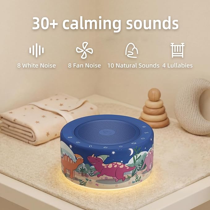 Kipcush White Noise Machine for Baby & Adults, Sleep Sound Machine with 30 Soothing Sounds, 8-Color Night Light, Memory Function, White Noise for Sleeping, Nursery, Office, Travel, Relaxation