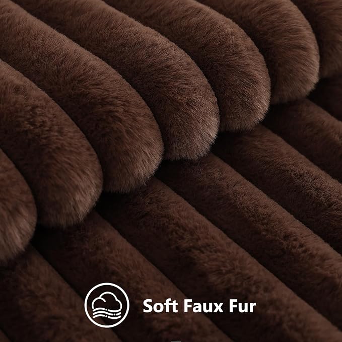 decorUhome Fall Faux Fur Throw Pillow Covers 20x20 Set of 2 Dark Brown | Decorative Soft Cozy Striped Plush Modern Farmhouse Boho Couch Pillow Cases Velvet Back for Sofa Bed Living Room Home Decor