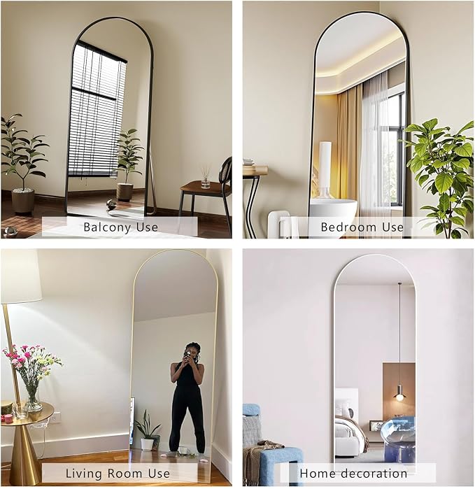 Dewfig Mirror Full Length, 64"X20" Arched Floor Mirror, Black | Aluminum Alloy Frame Full Body Mirror, HD Shatterproof Tempered Glass, Lean/Stand/Wall for Living Room,Bedroom, Dressing Room
