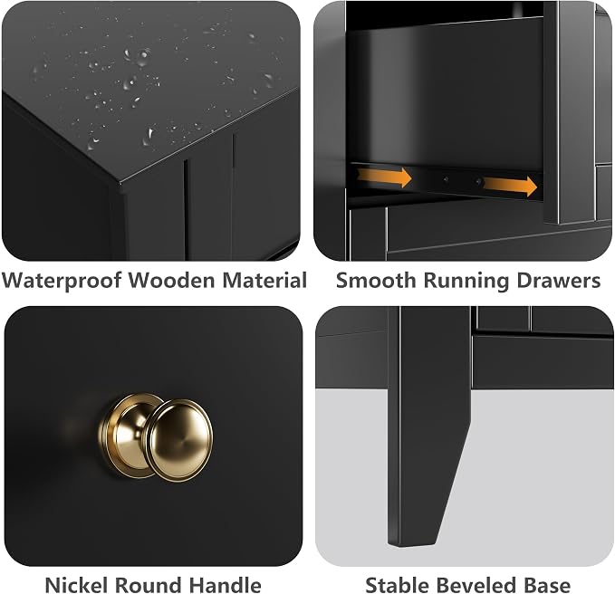 Garvee Black 5-Drawer Dresser for Bedroom, 42.7"H Storage Drawers Organizer | Modern Lacquered Chest of Drawers, 15.8"D x 31.5"W x 42.7"H, Storage Dresser with Deep Drawers for Home Office