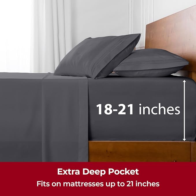 Mellanni Iconic 4-Piece, Ultra Soft Sheet Set (California King, Gray) | 10M+ Sleepers. Lab-tested: Sleeps Cool, Stays Bright, Strong, Smooth. Good Housekeeping Best Bedding, 7 yrs running.