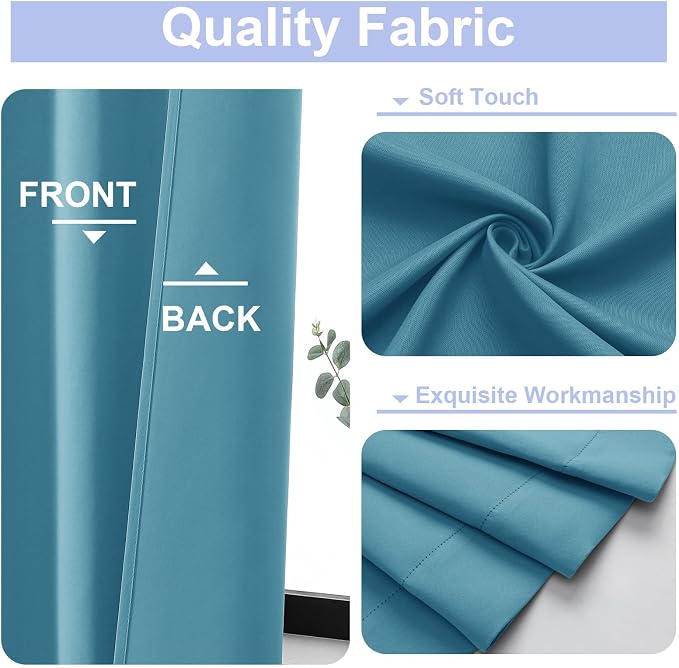 Simplebrand Ava Turquoise Short Blackout Curtains for Bedroom 45 Inches Long 2 Panels Set, Solid Thermal Insulated, Energy Saving Window Treatment Curtains Blackout Drapes, W40 x L45 Inch, Turquoise