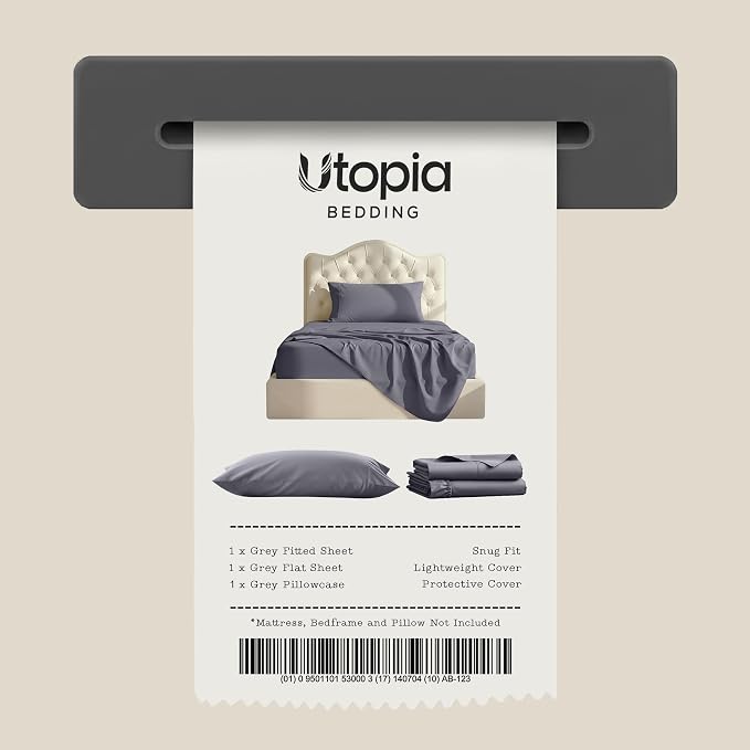 Twin Sheets Set, 3 Pieces 16" Deep Pocket Hotel Luxury Bed Sheets, Grey | Extra Soft Bedsheet Set, Comfy & Breathable Cooling Sheets, Wrinkle & Fade Resistant, Fitted Sheet, Flat Sheet, 1 Pillowcase