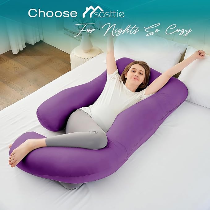 Cooling Pregnancy Pillows for Sleeping, 65'' Full Body Pillow, Purple | Sasttie Maternity Pillow, OEKO-TEX, Down Alternative, Removable Cover, Pregnant Women Must Haves, Maternity Essential