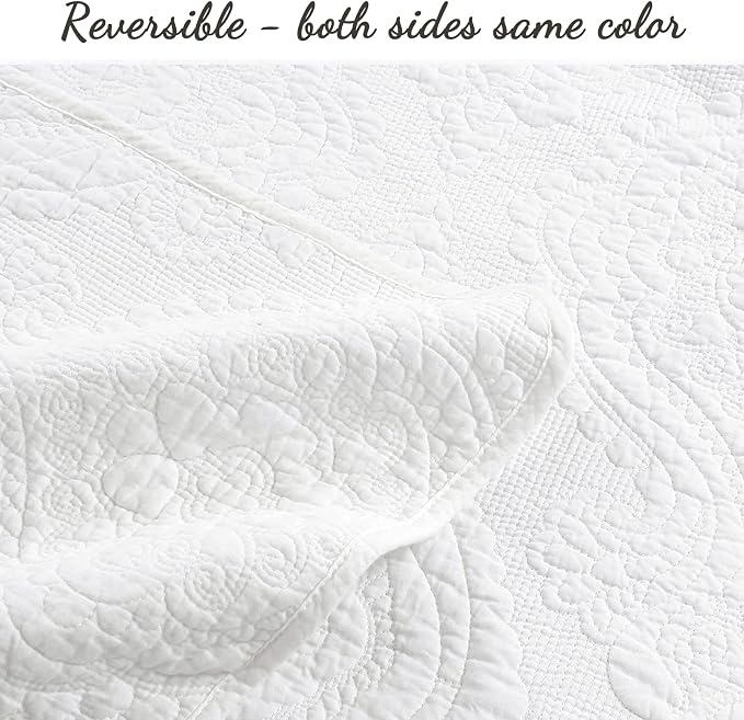 Cozy Line Home Fashions 100% Cotton Matelasse Medallion Solid White Luxury Chic Bedding Quilt Set, Reversible Lightweight Bedspread Coverlet for All Season (Medallion - White, Queen - 3 piece)