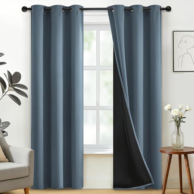 SimpleHome Stone Blue 100% Blackout Curtains Room Darkening Living Room 84L | Curtains for Bedroom,Thermal Insulated Grommet Window Drapes,Curtains for Living Room with Black Back,38 x 84 Inch,2 Panels