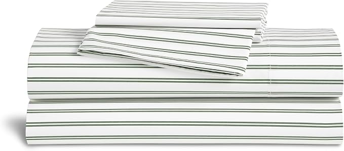 Brooklinen Luxe Sateen Sheet Set Hotel-Quality - King, Tandem Stripe Moss | Buttery-soft 100% long-staple cotton sateen, silky & hotel-quality; softest sheets; breathable & durable; cool & luxurious.
