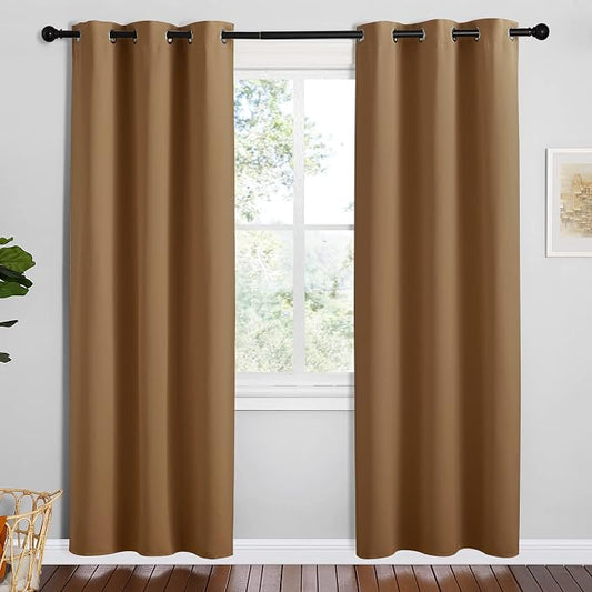 NICETOWN Sleek Blackout Curtains, 2 Panels, W42 x L78-inch, Gold Brown | Noise Reducing and Block Draft Panels for Small Windows Door Doorway Laundry Office Luxury Decor Theme