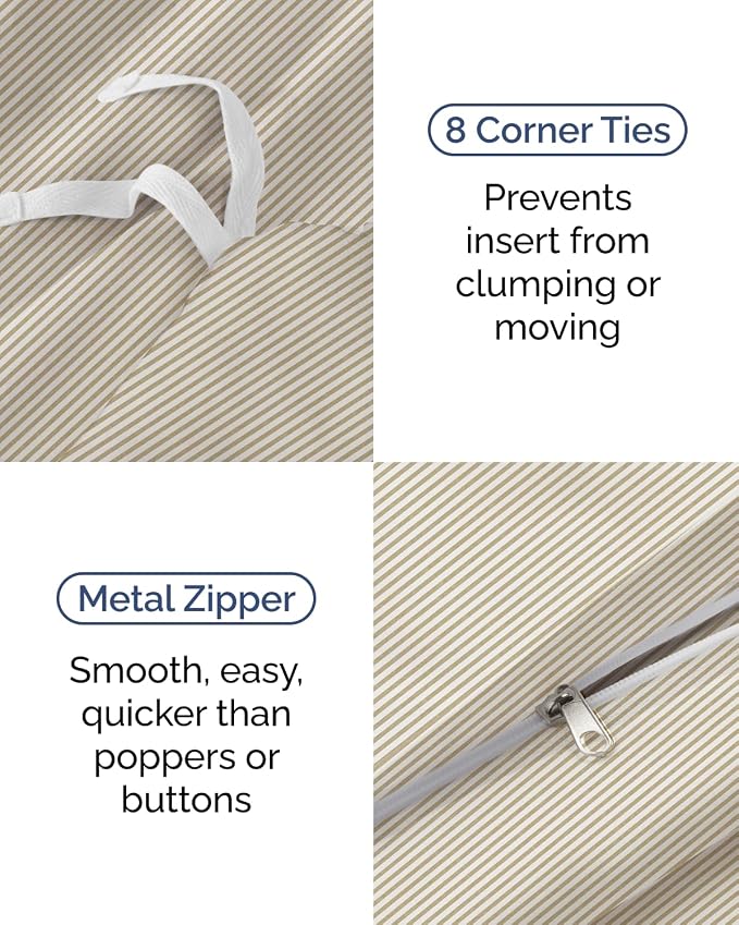 Duvet Cover Twin/Twin XL - 2 Piece with Zipper Closure - Beige Stripes | Extra Soft, Breathable, Twin/Twin XL Duvet Cover 68" x 90" w/ 1 Pillow Sham, Zipper Closures & Ties, Women, Men, Kids & Teens