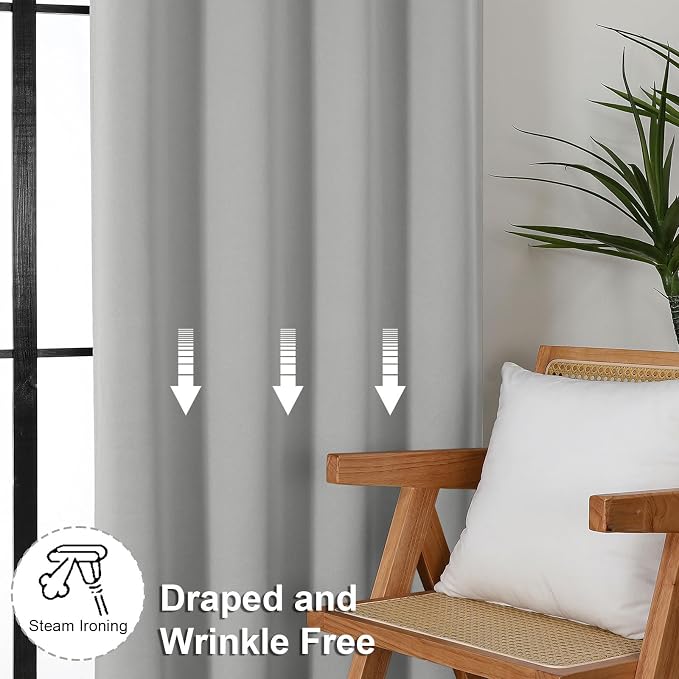 Simplebrand Silver Grey Blackout Curtains for Bedroom 96 Inches Long 2 Panels, Solid Thermal Insulated, Energy Saving Living Room Window Treatment Curtains Blackout Drapes, W50 x L96 Inch, Silver Grey