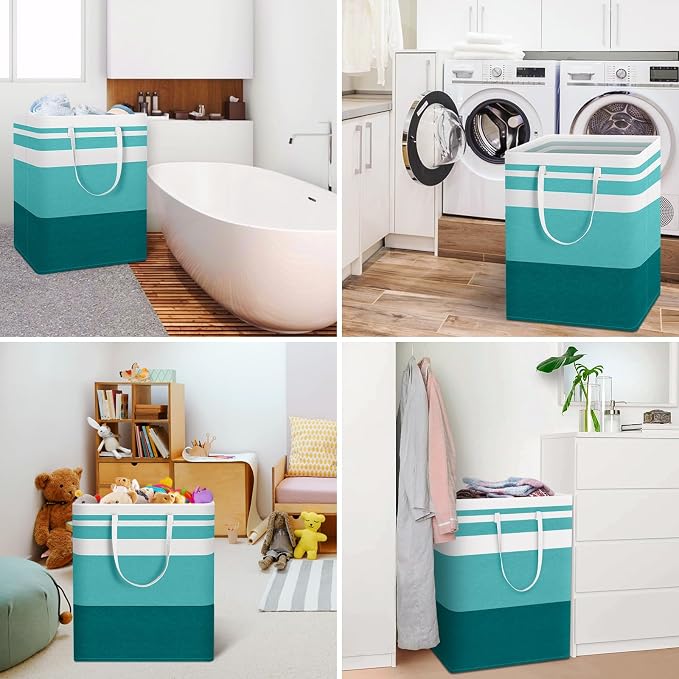 HomeHacks 2 Pack Large Laundry Baskets, Laundry Hampers Bags (Green 125Lx2) | Waterproof, Freestanding, Collapsible Clothes Hamper with Reinforced Handles in Laundry Room, Dorm, Bathroom, Bedroom