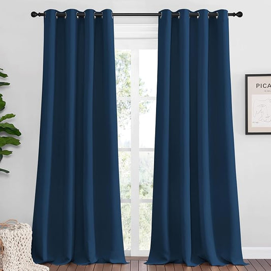 NICETOWN Blackout Curtains for Office 2 Panels 55 x 108-inch Moroccan Blue | 108" Long for Dining Room, Guest Room, Sound Reducing Heat and Cold Block Curtain Panels for Modern Room Decorative