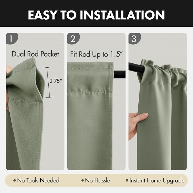 MIULEE 84 Inch Length Sage Green Blackout Bedroom Curtains Set of 4 | Thermal Curtains for Summer Heat, Light Blocking Privacy Bedroom Window Drapes, Top&Bottom Rod Pocket, Living Room