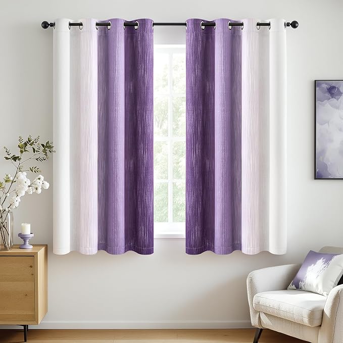 MIULEE Purple and Greyish White Ombre Blackout Curtains 52Wx54L Set of 2 | Full Room Darkening,Thermal Insulated,54 Inch Long,Grommet Drapes for Bedroom/Living Room,Modern Window Treatments