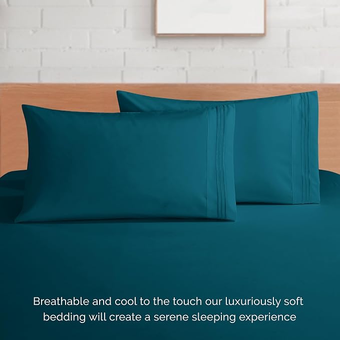 Elegant Comfort Luxurious 1500 Premium Hotel Quality Microfiber 4-Piece Sheet Set, 18-24 Inches Deep - Extra Deep Pocket Sheets - Ultra Soft 4PC Deep Pocket Sheets, Twin/Twin XL, Marine Teal