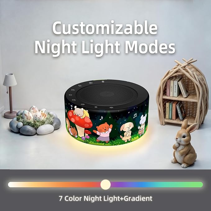 Kipcush White Noise Machine for Baby & Adults, Sleep Sound Machine with 30 Soothing Sounds, 8-Color Night Light, Memory Function, White Noise for Sleeping, Nursery, Office, Travel, Relaxation
