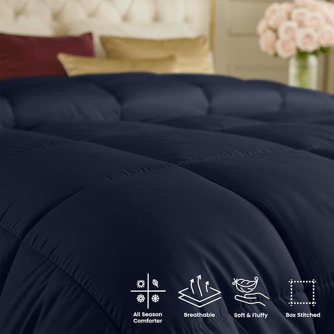Utopia Bedding Comforters Twin Size, All Season Duvet Insert, Down Alternative Box Stitched Bed Comforter with Corner Tabs, Machine Washable (Navy) | Cozy All Season Comforter for Kids and Teens, Unisex, Down Alternative Fill, Soft Microfiber Shell, Ma...