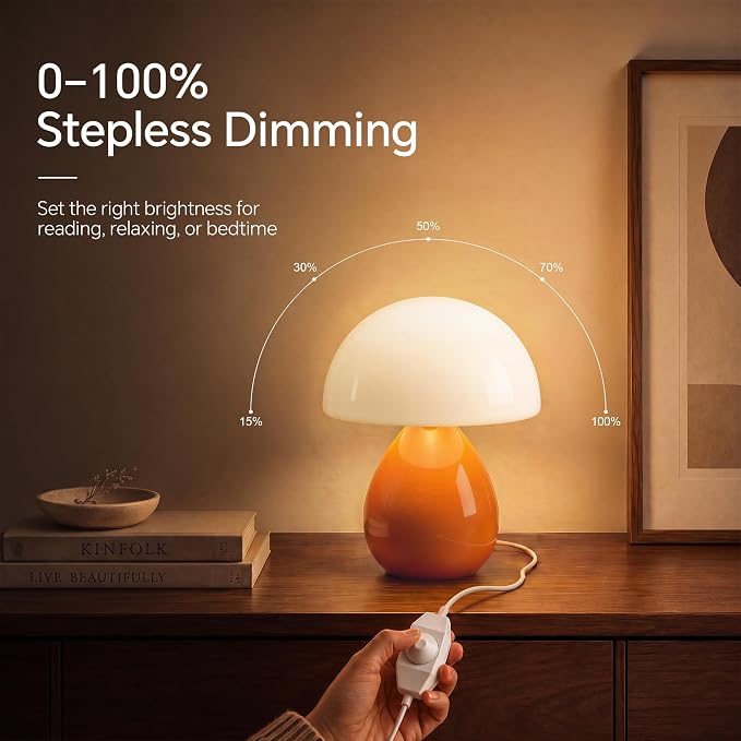 Mushroom Lamp Table Lamp for Bedroom-Small Desk Table Lamps,Orange | Ice Crackle 10.08" Mid Century Modern Table Lamps for Living Room Bedroom Decor,Ceramic Lamps for Home Room Decor,Glass Shade