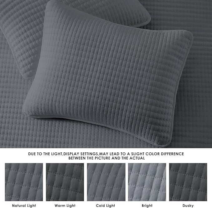 King Size Quilt-Lightweight Bedspreads Grey King Quilt Bedding Set | Soft Coverlet with 2 Pillow Shams for All Seasons, Suitable for Bed, Couch, 3 Pieces, 106"x94"
