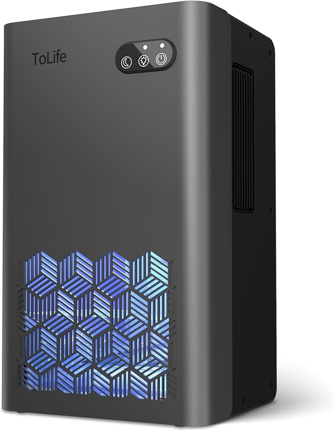 ToLife Dehumidifier, 1000 Sq Ft 95 oz Tank with Sleep Mode, Auto Shutoff | Portable for Home, Bedroom, Bathroom and Basement with 7-Color LED Light, Grey