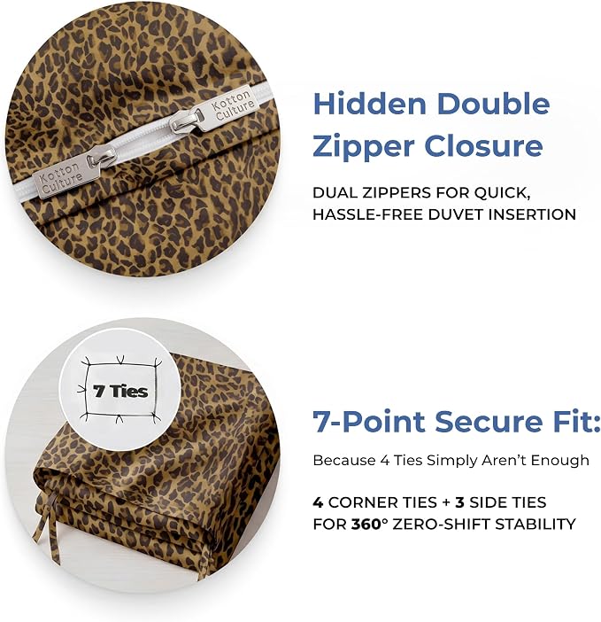 1 Pc Duvet Cover Twin XL/Twin - Cotton - Soft Premium Durable Cheetah Animal Print Comforter Cover - Zipper Closure & 7 Corner Ties- (Leopard, 68" X 90")