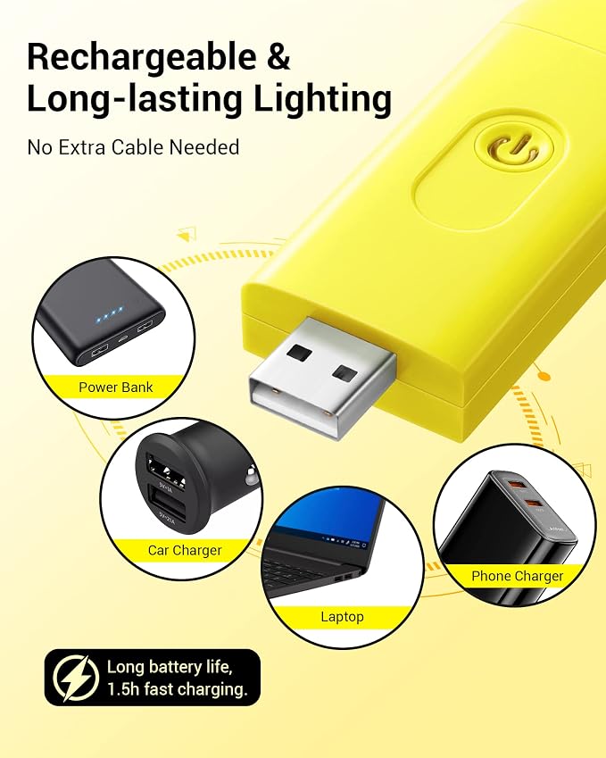 DEWENWILS Rechargeable Book Light for Reading in Bed, Warm White, Brightness Adjustable for Eye Care, LED Clip on Book Lights for Kids, Portable Bookmark Light, Yellow | 315° Flexible Holder Bends, 2 Brightness Levels, Warm White, Portable Bookmark Lig...