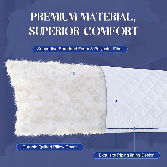 DOWNSTORIA Memory Foam Body Pillow for Adults, Full Long Pillow Insert for Side Sleepers, Breathable Soft Bed Pillows for Sleeping(White, 20 x 54 Inch)