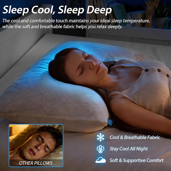 BETU Cooling Pillows Standard Size Set of 4, Shredded Memory Foam Bed Pillows, Adjustable Firm Support Cool Pillow for Neck Pain and Side Sleeping, White