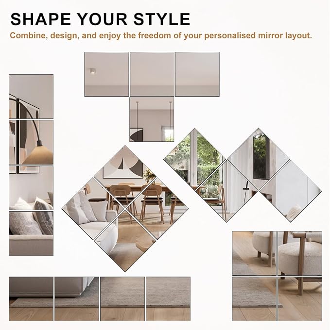 VASUHOME Glass Full Length Wall Mirror Tiles - [14 x12 Inch - 4PCS], Frameless Full Body Mirror for Home Gym, Bedroom, Living Room - Versatile Wall Mirror with Unrivaled Clarity