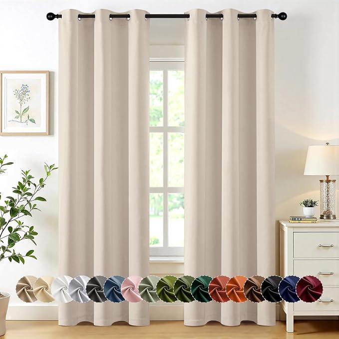 MIULEE Blackout Curtains for Bedroom 2 Panels 40 x 72 Inch Long Champagne | Thermal Insulated, Living Room Darkening Grommet Drapes, Noise Reducing, Light Blocking Window Treatments