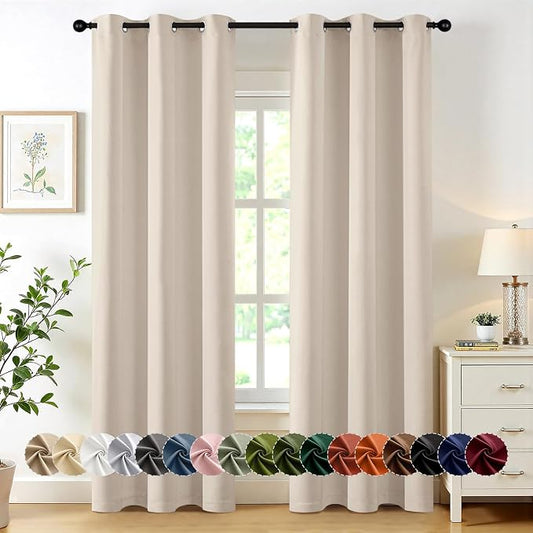 MIULEE Blackout Curtains for Bedroom 2 Panels 40 x 72 Inch Long Champagne | Thermal Insulated, Living Room Darkening Grommet Drapes, Noise Reducing, Light Blocking Window Treatments