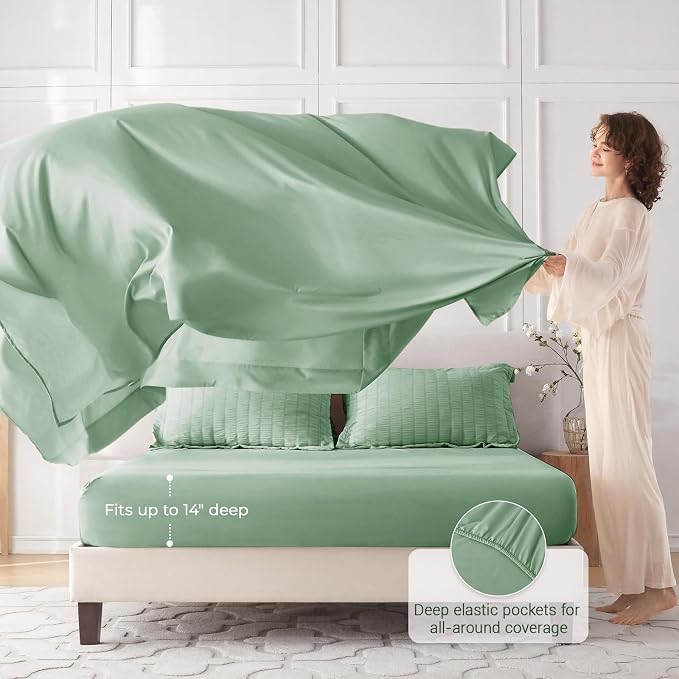 5 Pieces Twin Comforter Set, Seersucker Bed in a Bag Twin Size, All Season Luxury Bedding Set with Comforter, Flat Sheet, Fitted Sheet, Pillowcase & Sham, Sage Green