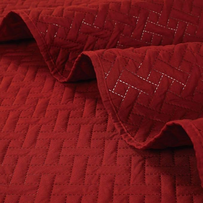 Legacy Decor 3 PCS Pinsonic Reversible Bedspread Quilt, King Brick | Squared Stitched Coverlet, All Season, Oversized, Brick Color, 3 PCS Set, Bedspread Quilt Coverlet