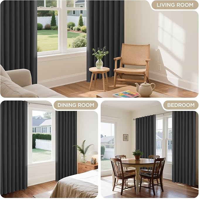 Joydeco Blackout Curtains 108 Inches Long, Thermal Insulated Black Out Curtains 2 Panels Set, Room Darkening Drapes for Living Room Window Rod Pocket Back Tab (W37 x L108 Inch, Dark Grey)
