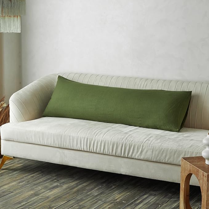 Simple&Opulence Body Pillow Cover 20" x 54",100% Pure Linen, Ultra Soft and Breathable, Body Pillowcase with Envelope Closure for Adults(Olive Green)