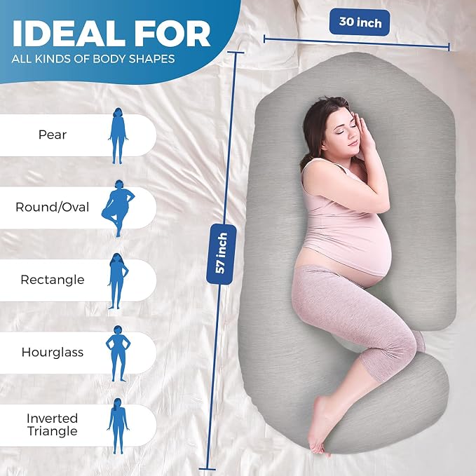 Pregnancy Pillows for Sleeping – 57-Inch Maternity Pillow for Pregnant Women with Removable Washable Cover – Support for Back, Belly, Neck, Legs, & Hips – V C U Shaped Full Body Pillow