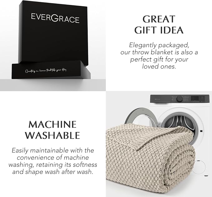 EVERGRACEHOME Chunky Chenille Knit Throw Blanket, 108x92, Warm Gray | Sculpted Moss Stitch, Chic Modern Farmhouse, All-Season Warmth, OEKO-TEX® Certified, Oversized King for Couch, Bed, Sofa