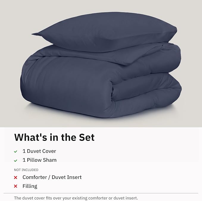 California Design Den Luxury Twin XL Duvet Cover Sets, Indigo Dusty Blue | Soft 400 Thread Count 100% Cotton Sateen Backed by GH Seal, Duvet Cover & Pillow Sham 2 Pc Set, Button Closure & Corner Ties