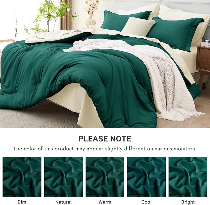 7 Pieces Full Comforter Set, Soft Bed in a Bag Full Size, All Season Bedding Set with Comforter, Flat Sheet, Fitted Sheet, Pillowcases & Shams, Peacock Blue & Ivory