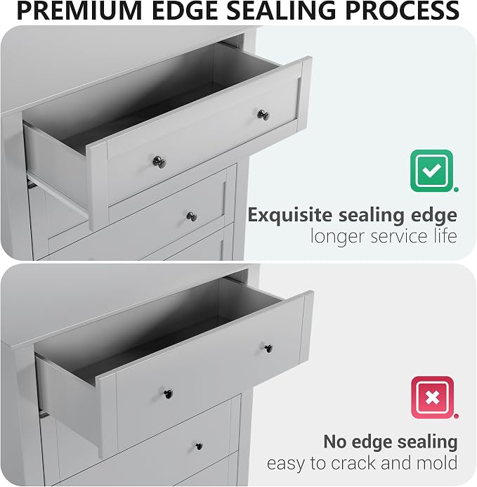 Garvee Grey 5-Drawer Dresser for Bedroom, 42.7" H Storage Drawers Organizer | Modern Lacquered Chest of Drawers, 15.8"D x 31.5"W x 42.7"H, Storage Dresser with Deep Drawers for Home Office