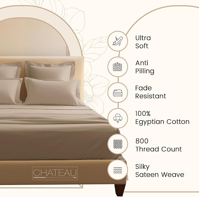 King Sheet Set, 100% Cotton Bed Sheets Sateen Weave King Size Sheets -Taupe | 15" Deep Pocket, 800 Thread Count, 4 piece Luxury Bedding, Buttery Soft & Breathable, Machine Washable, OEKO TEX Certified