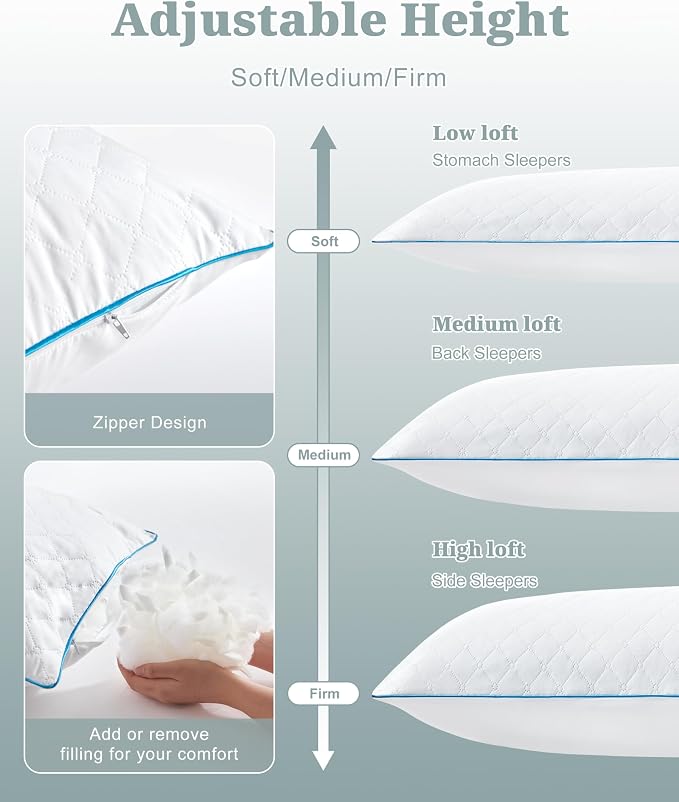 YZ HOME Long Body Pillow for Adults,Firm Body Pillow Shredded Memory Foam | Adjustable Height,Support for Side Sleeper & Pregnant Women(White,20x54 Inch)