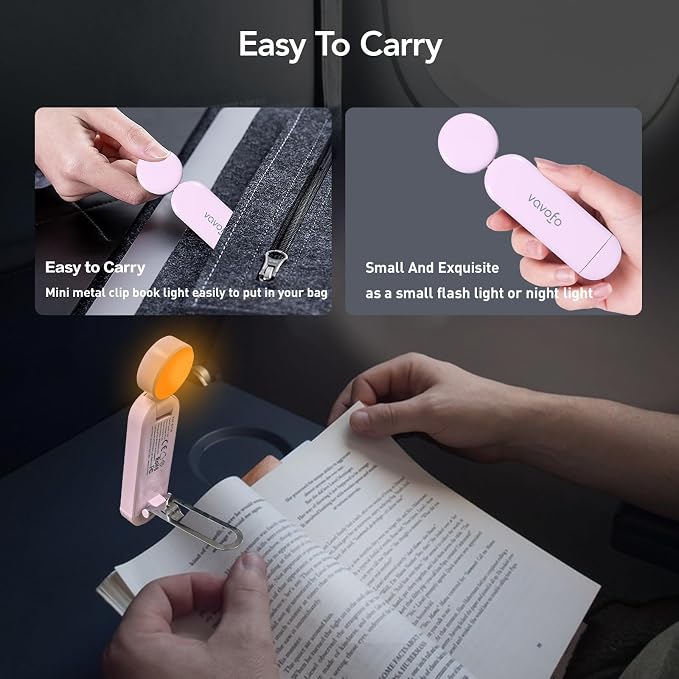 VAVOFO USB Rechargeable Book Light, Bookmark Clip on LED Reading Light | 3 Colors 9 Lighting modes clip on book light, Eye Care Glow for Bed Reading, Christmas Gift for Bookworms, Book Accesories