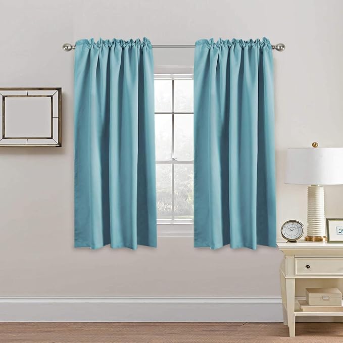 H.VERSAILTEX Blackout Curtains Thermal Insulated Window Treatment Panels Room Darkening Blackout Drapes for Living Room Back Tab/Rod Pocket Bedroom Draperies, 52 x 63 Inch, Solid Aqua, 2 Panels