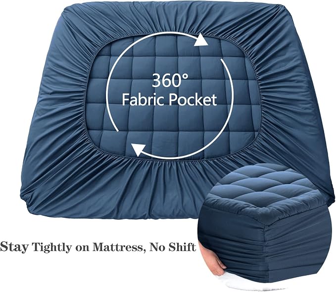 EASELAND Full Size Mattress Pad Pillow Top Mattress Topper Cotton Top | 8-21" Deep Pocket Cooling Mattress Cover/Protector 54x75 Inches Dark Blue,Boxing Quilted & Machine Washable