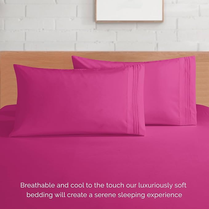 Elegant Comfort Luxurious 1500 Premium Hotel Quality Microfiber 4-Piece Sheet Set, 18-24 Inches Deep - Extra Deep Pocket Sheets - Ultra Soft 4PC Deep Pocket Sheets, Full, Hot Pink