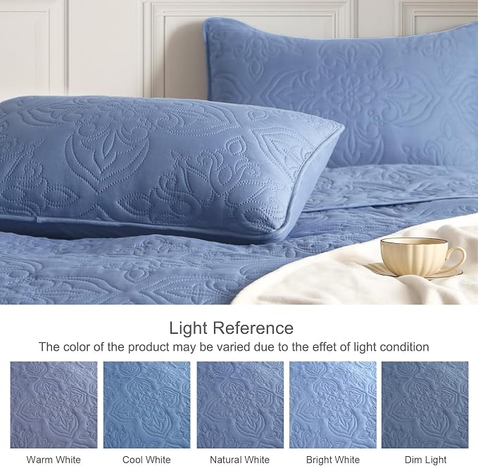 Whale Flotilla King Quilt Bedding Set Vintage Damask Reversible Bedspread | Suitable for Bed, 3 Pieces Bluish Grey Lightweight Breathable Quilt King Size, Ultrasonic Coverlet with 2 Pillow Shams